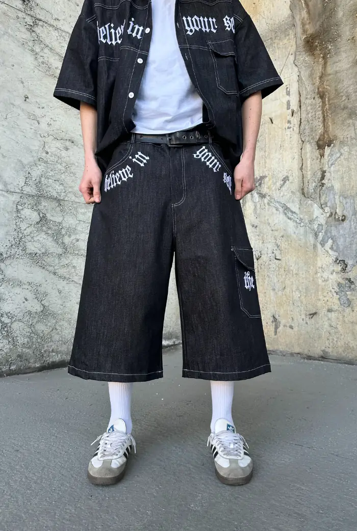 Believe In Yourself Nakışlı Premium Oversize Vintage Şort