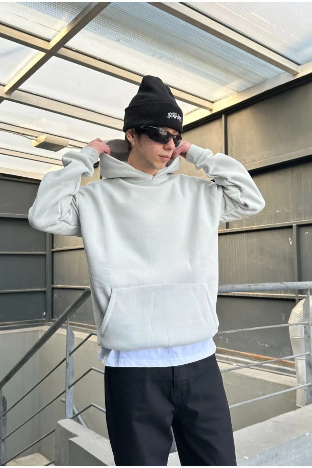 Basic Taş Rengi Oversize Hoodie