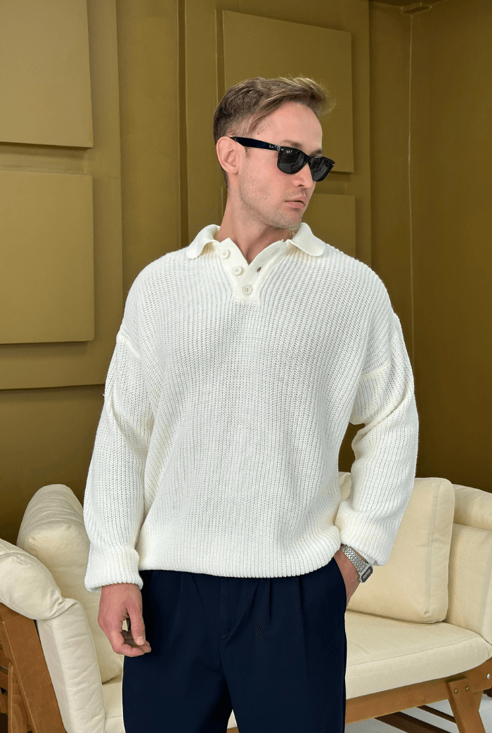 Polo Yaka Oversize Kazak - Bej
