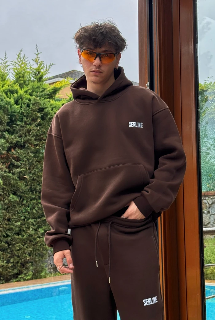 Serline Premium Oversize Hoodie - Kahverengi