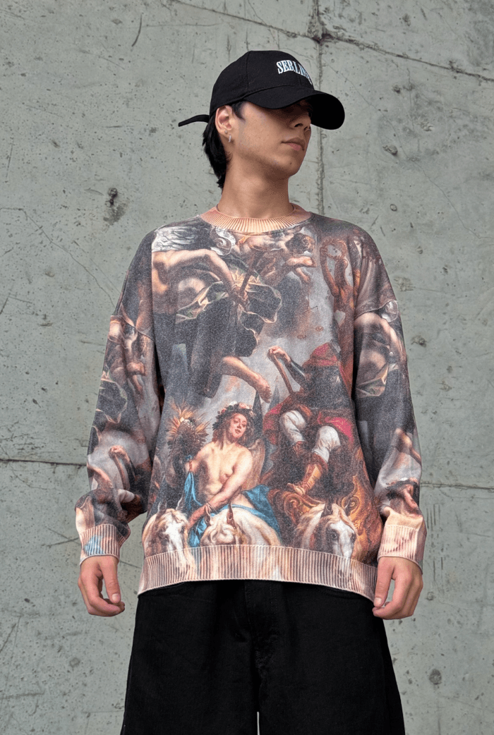 Dijital Baskılı Oversize Kazak