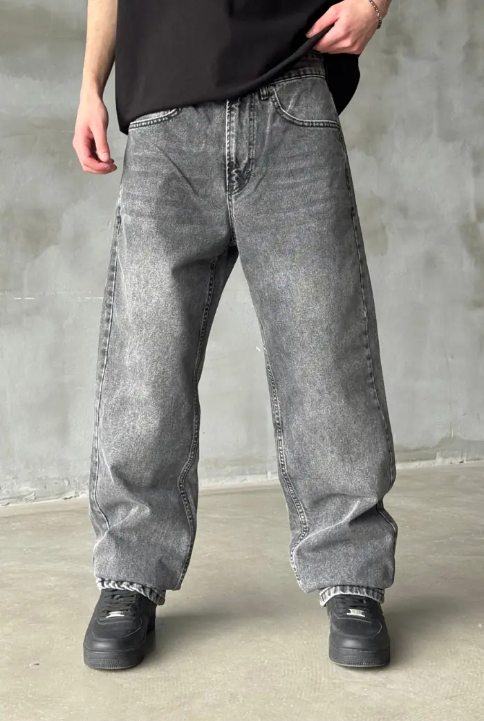 Gri Taşlamalı Baggy Pantolon