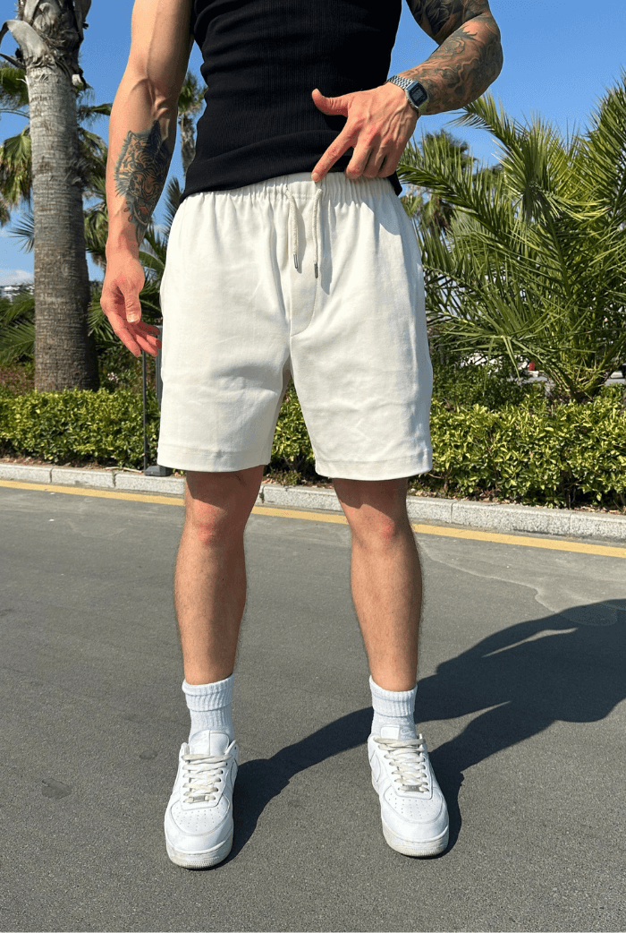 Basic Premium Oversize Şort - Beyaz