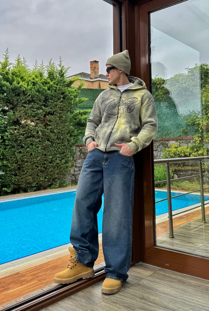 Koyu Mavi Eskitmeli Extra Baggy Pantolon