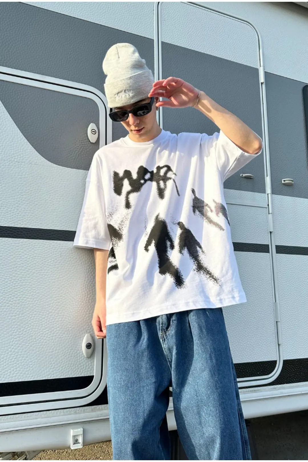 Baskılı Beyaz Oversize T-shirt
