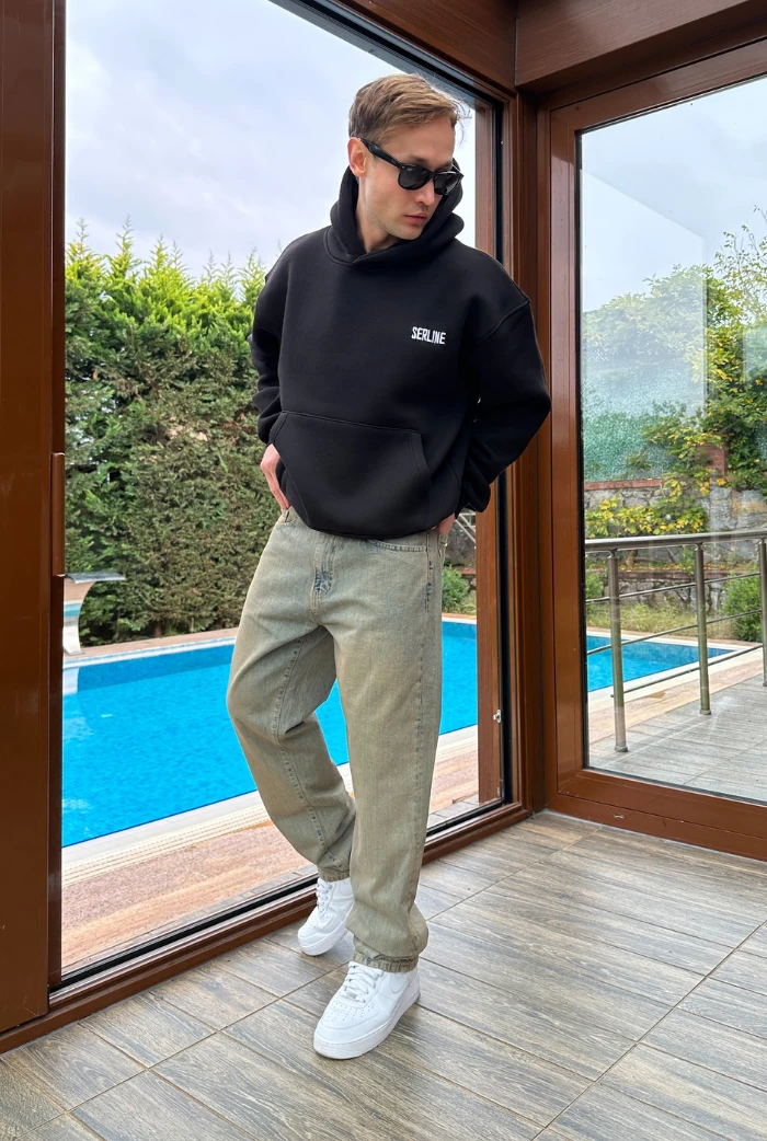 Sarımsı Asit Yıkama Baggy Pantolon