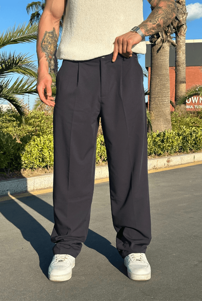 Premium Basic Oversize Kumaş Pantolon - Lacivert