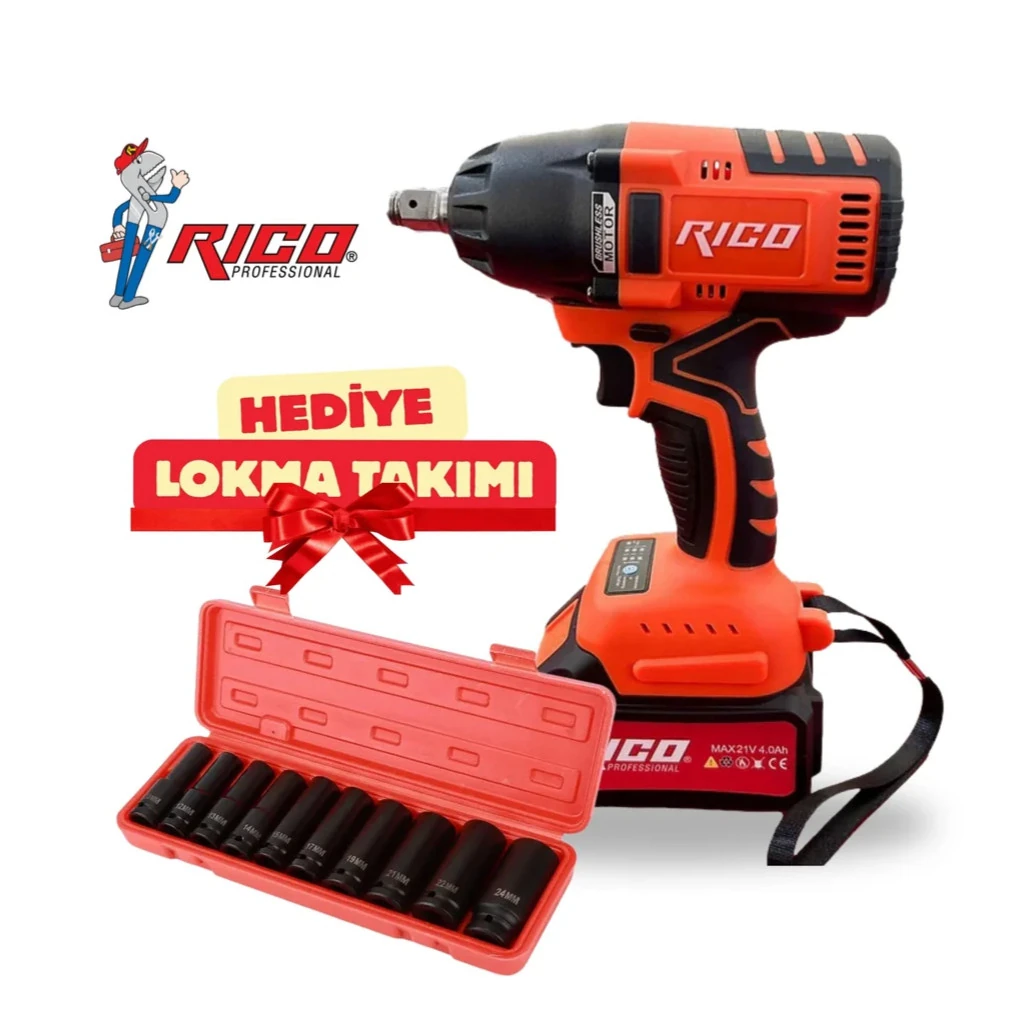 Rico Şarjlı Somun Sıkma 1/2" HEDİYE DARBELİ LOKMA 10/24MM