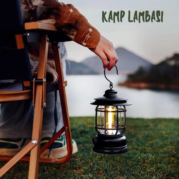 Dekoratif Kamp Lambası Ledli Beyaz Işıklı El Feneri Işıldak Şarjlı Portatif Gece Lamba Siyah