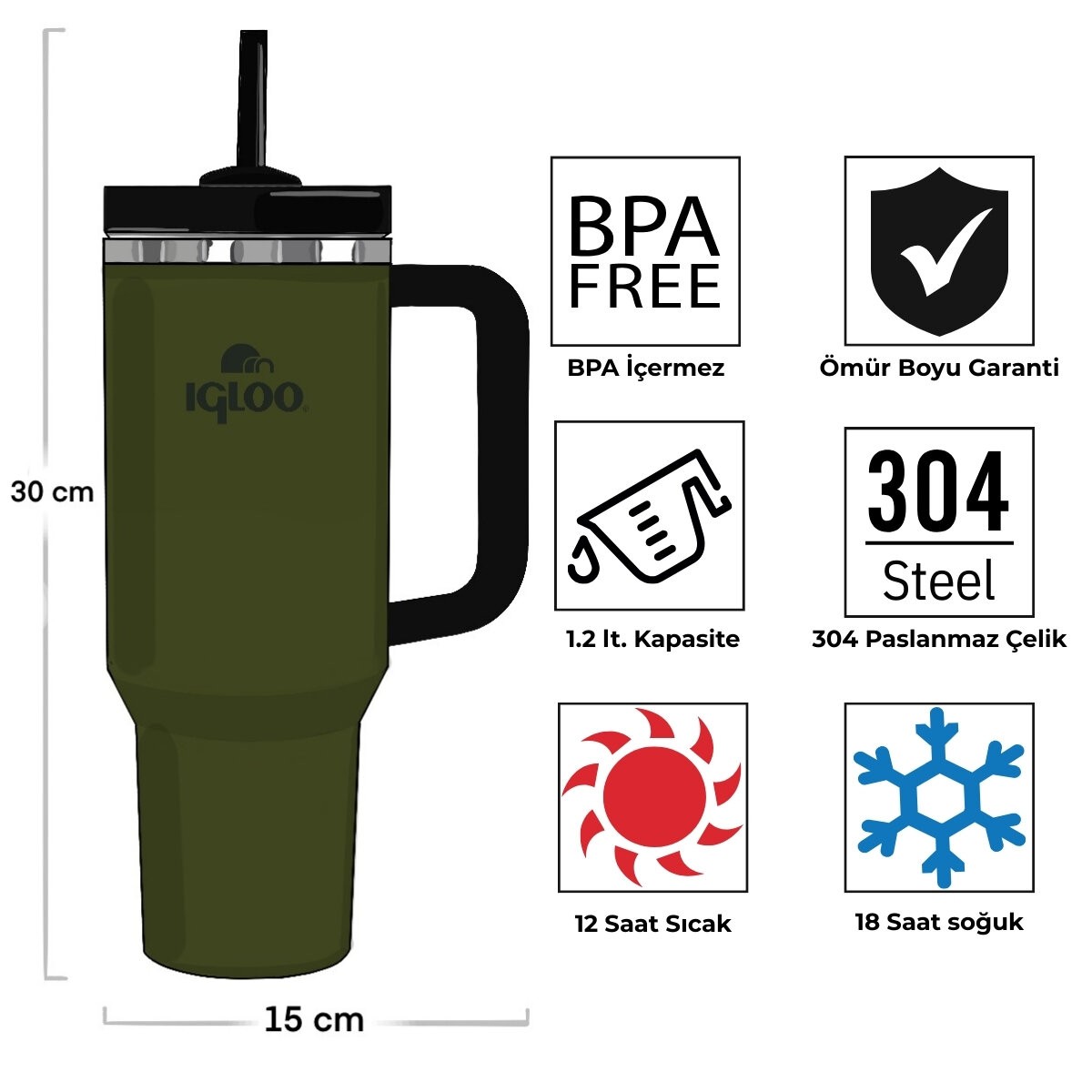 Igloo Stadler Thermo-Mug 1.2 Litre-HAKİ-SİYAH