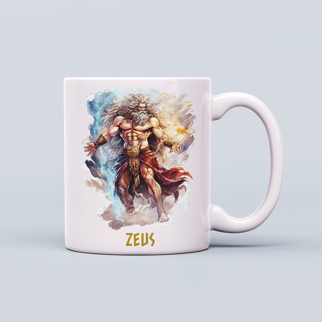 Yunan Tanrıları Temalı 330ml Seramik Kahve Kupası – Zeus