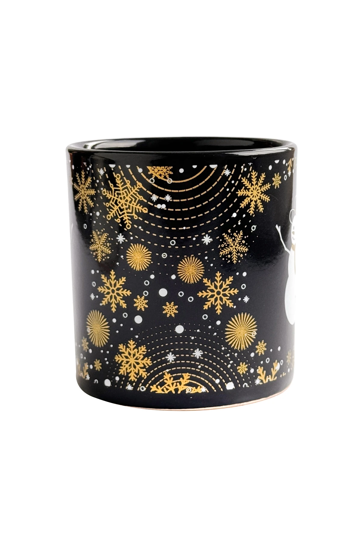 Kardan Adam Desenli Seramik Altın Yaldızlı Yılbaşı Kupası