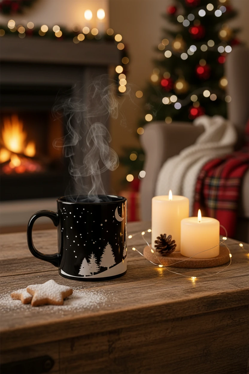 Noel Baba Desenli Seramik Altın Yaldızlı Yılbaşı Kupası