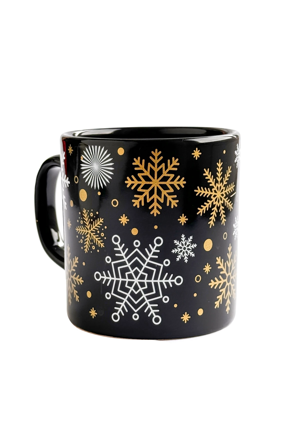 Kar Tanesi Desenli Seramik Altın Yaldızlı Yılbaşı Kupası