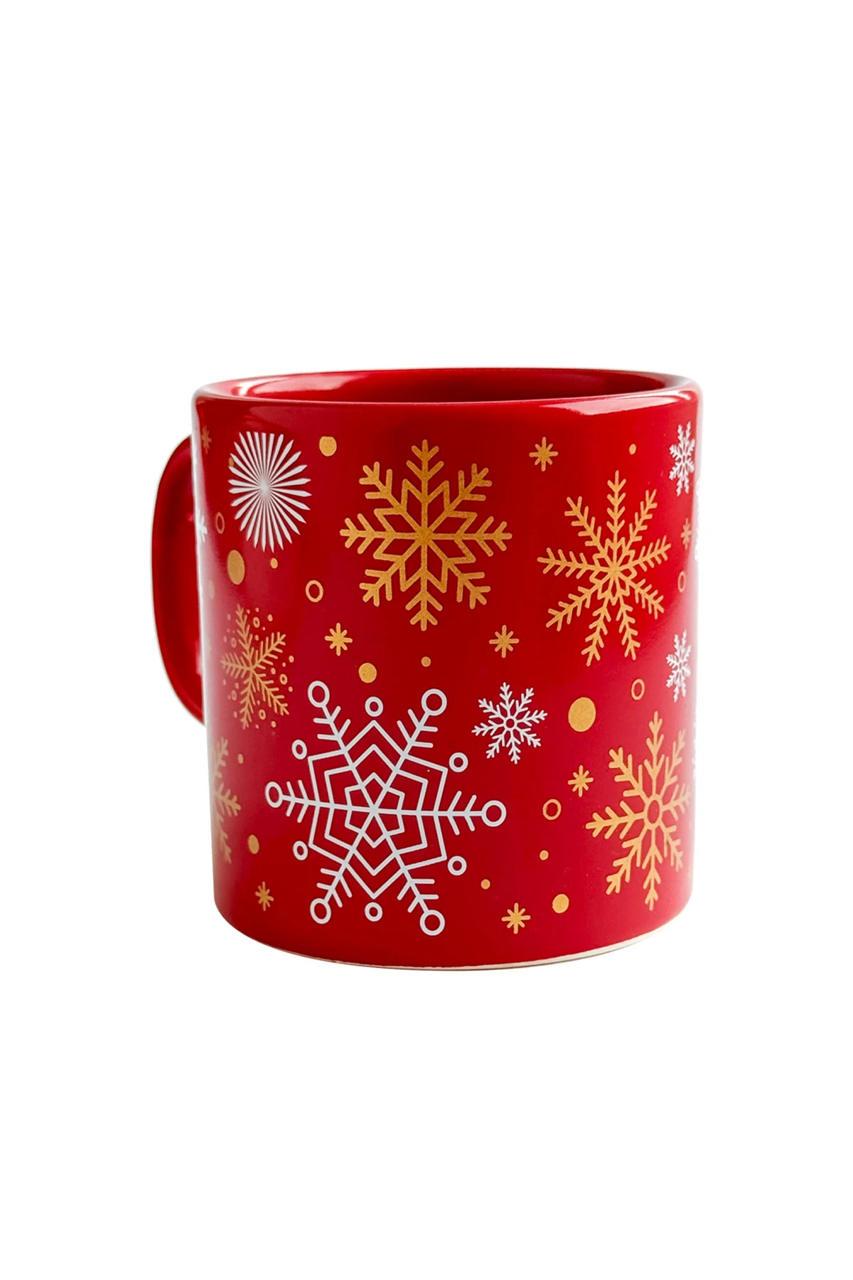 Kar Tanesi Desenli Seramik Altın Yaldızlı Yılbaşı Kupası