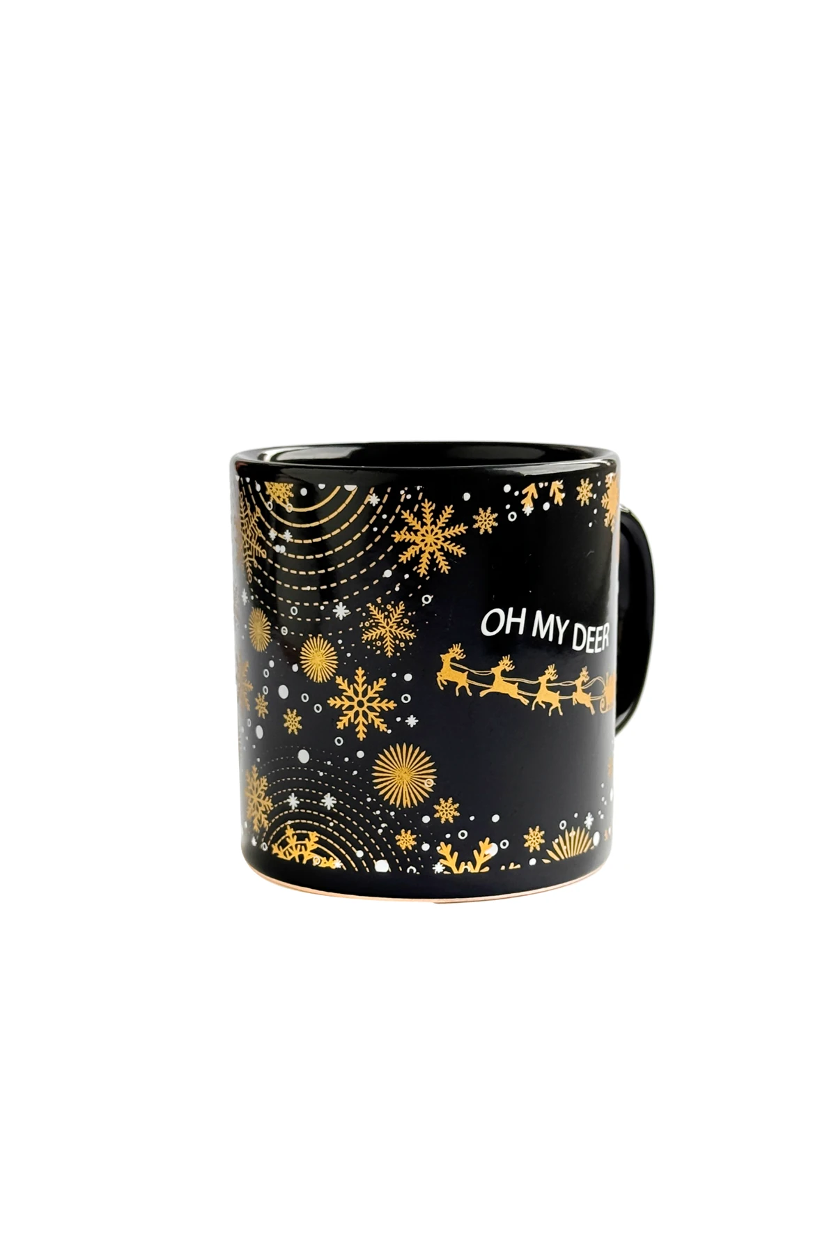 Geyik Desenli Oh My Deer Seramik Altın Yaldızlı Yılbaşı Kupası