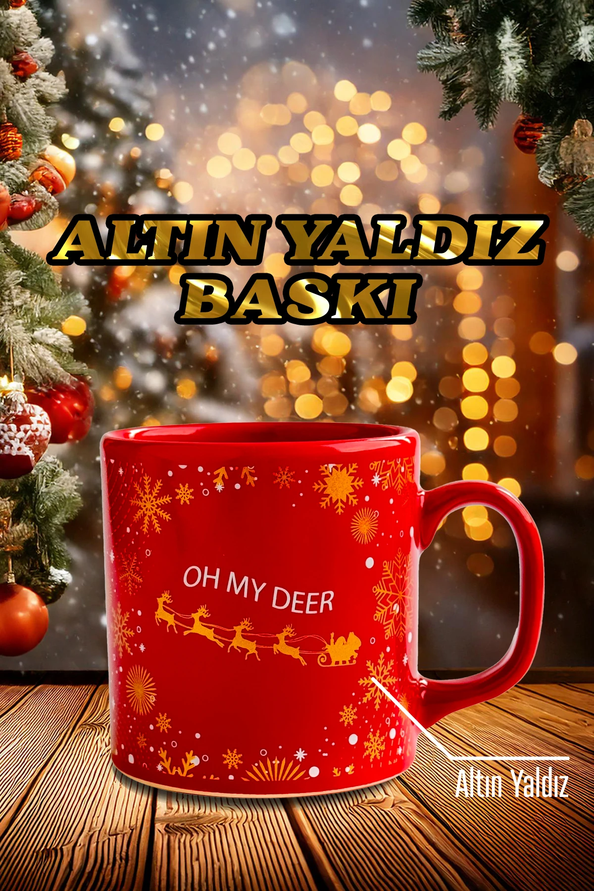 Oh My Deer Seramik Altın Yaldızlı Yılbaşı Kupası