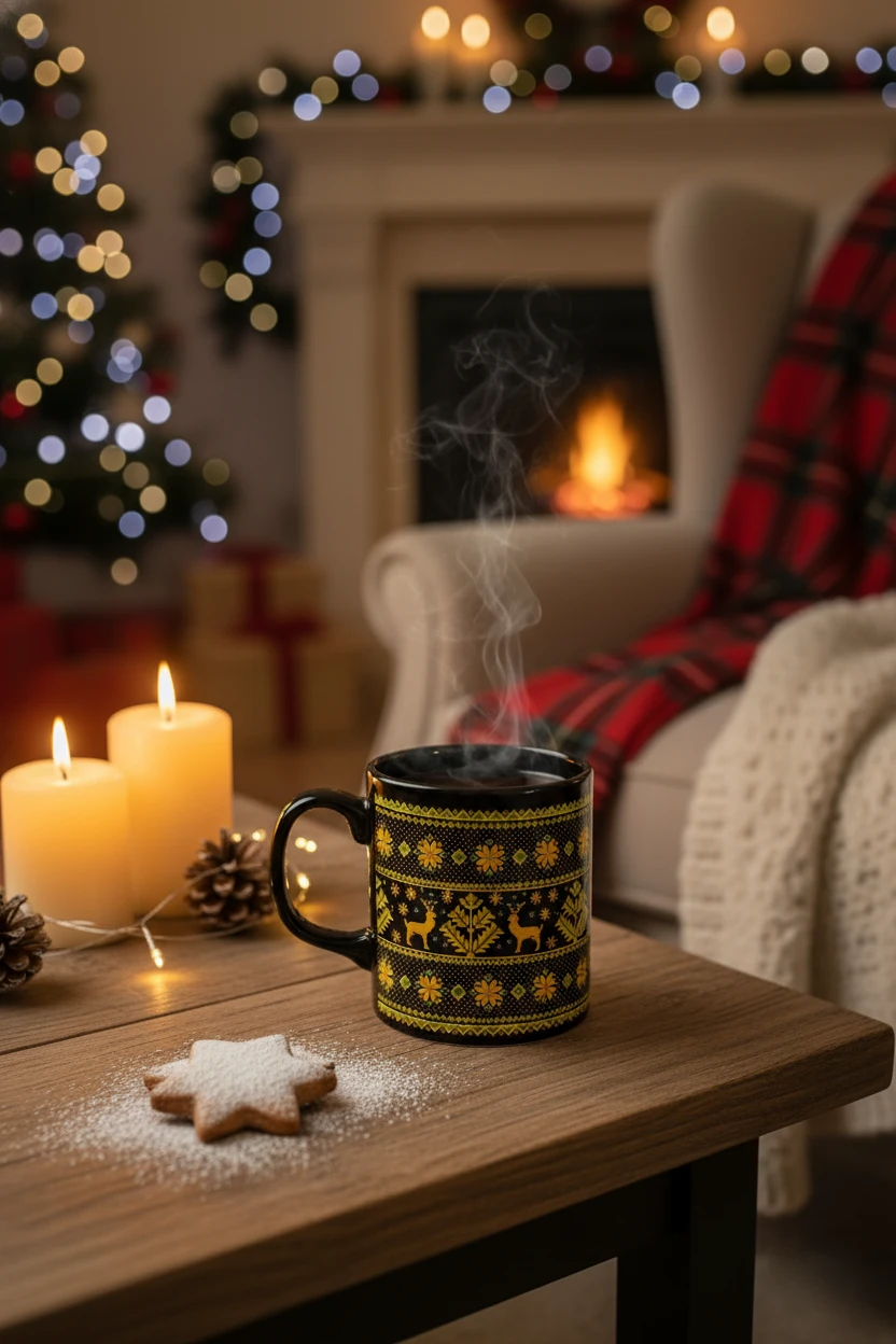 Kazak Desenli Seramik Altın Yaldızlı Yılbaşı Kupası