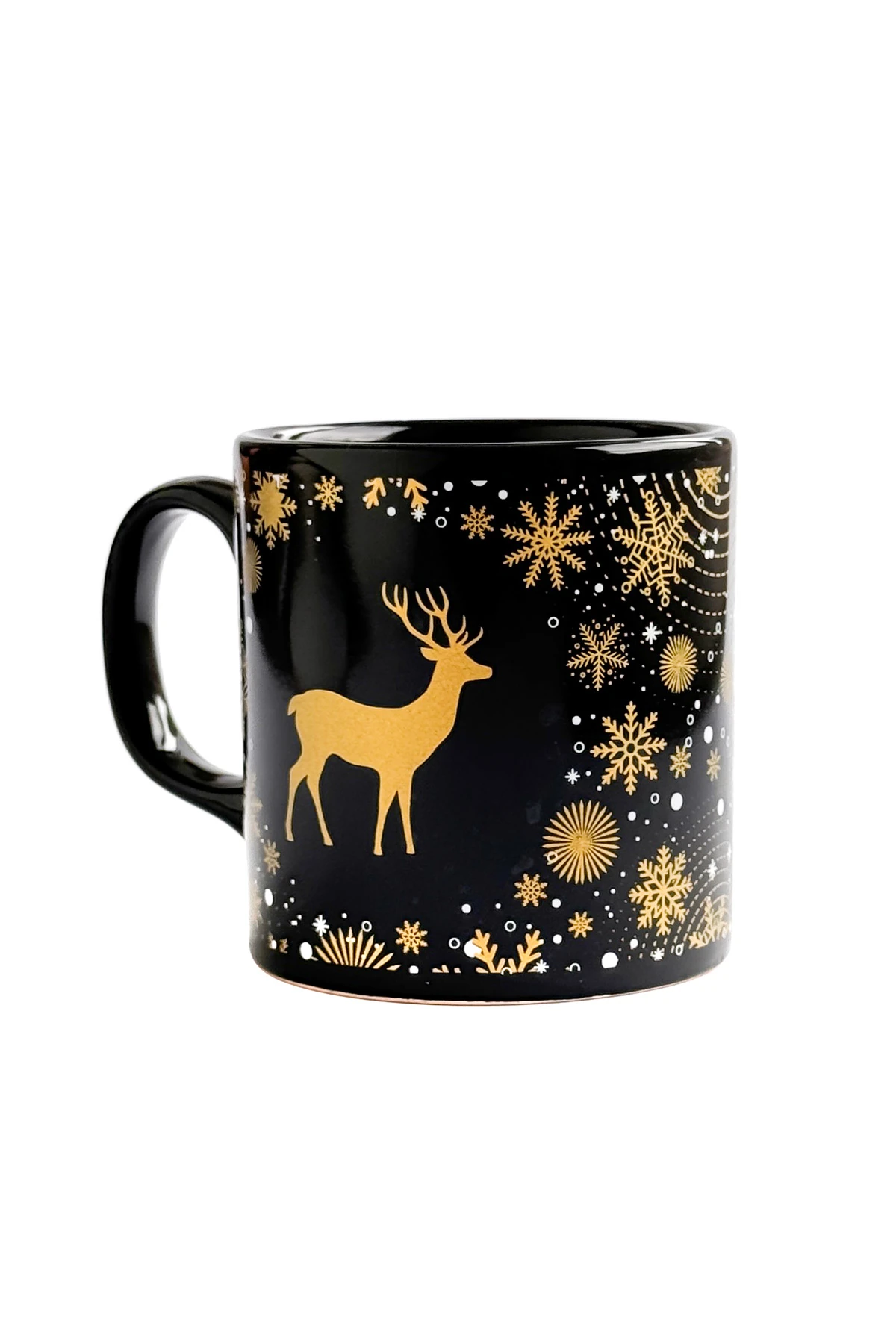 Geyik Desenli Seramik Altın Yaldızlı Yılbaşı Kupası