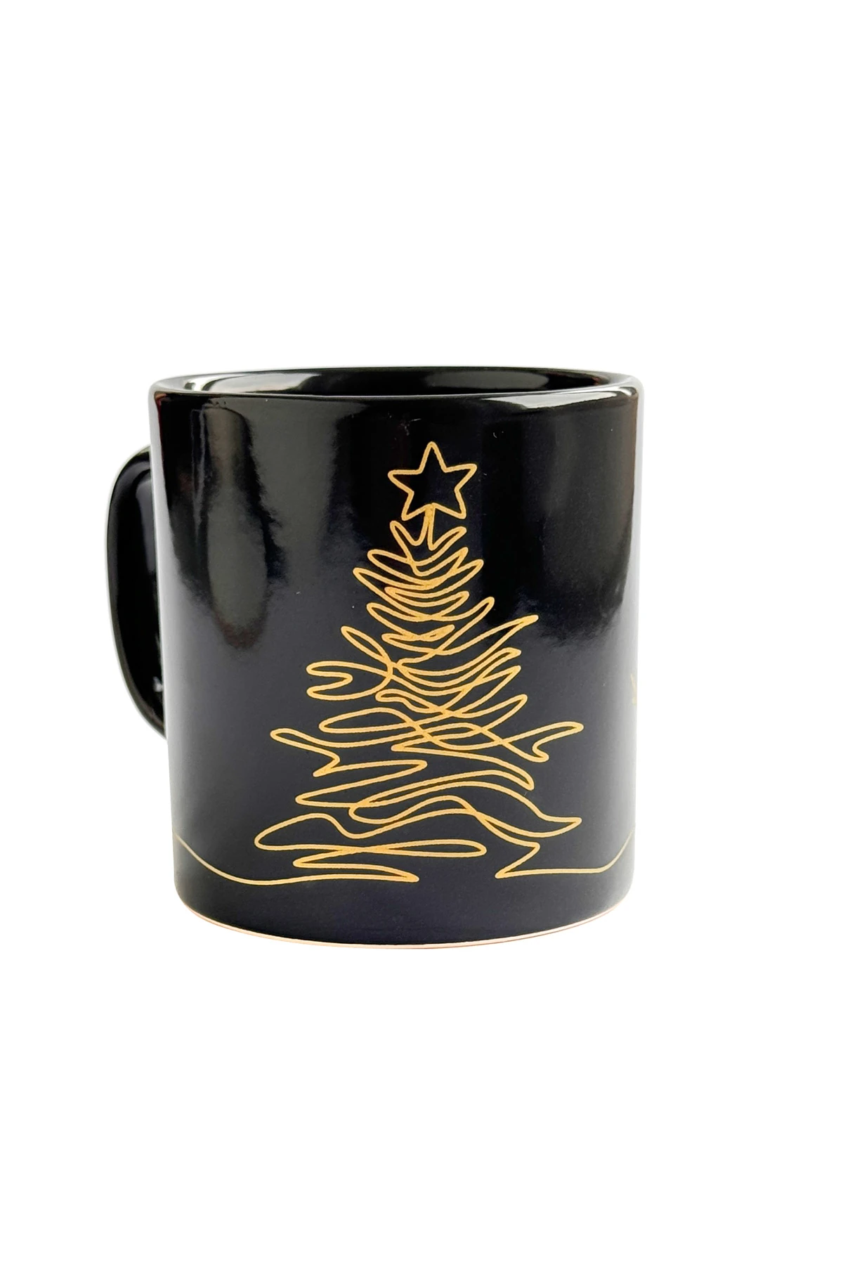 Yılbaşı Ağacı Desenli Seramik Altın Yaldızlı Yılbaşı Kupası