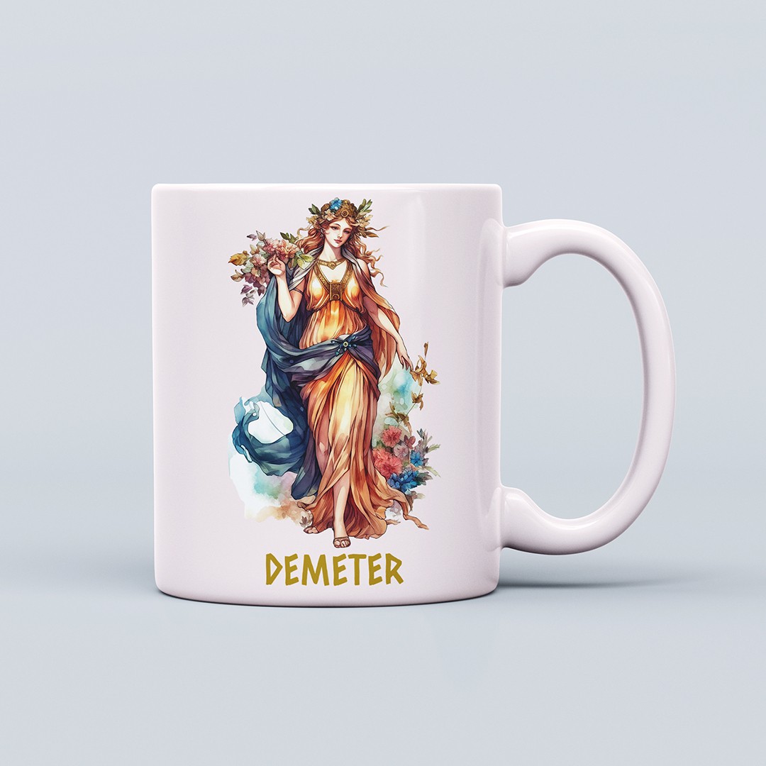 Yunan Tanrıları Temalı 330ml Seramik Kahve Kupası – Demeter