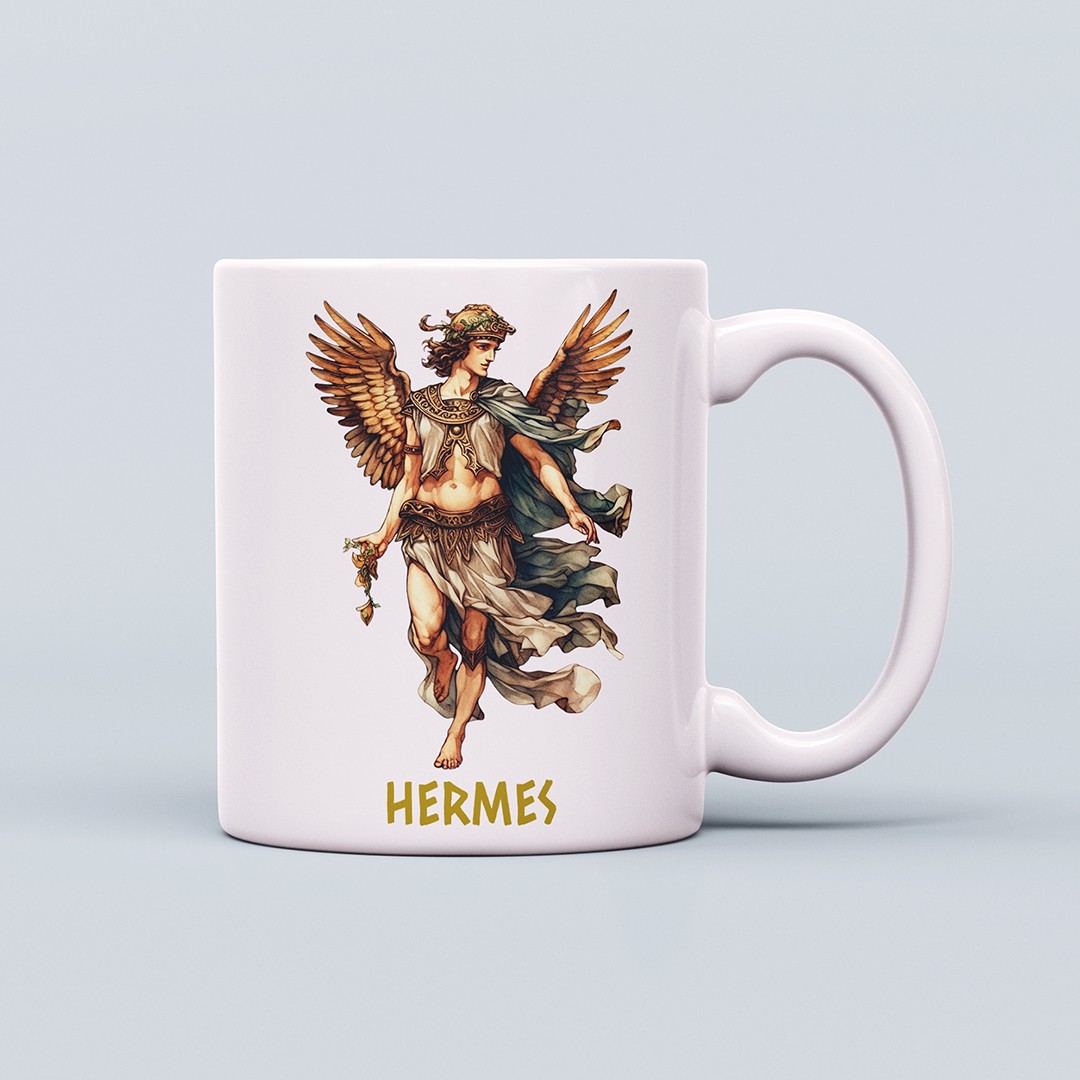 Yunan Tanrıları Temalı 330ml Seramik Kahve Kupası – Hermes