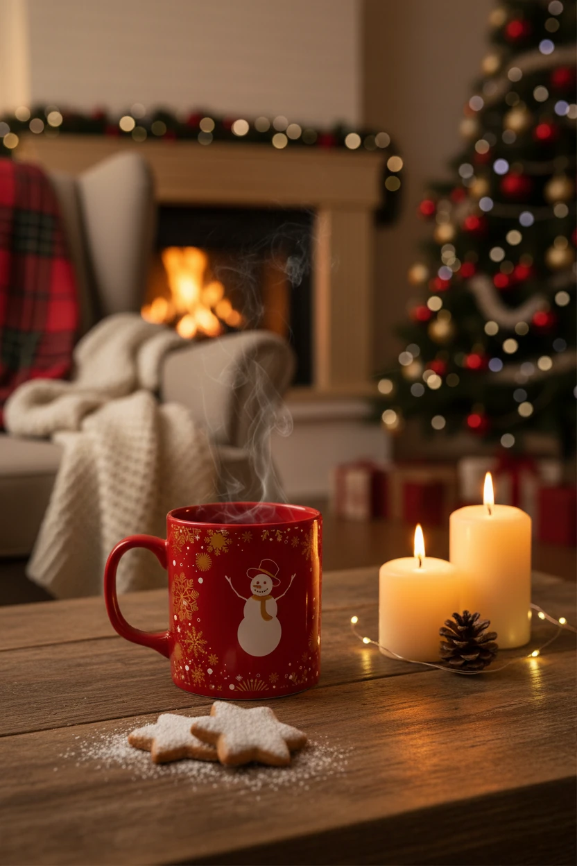 Noel Baba Desenli Seramik Altın Yaldızlı Yılbaşı Kupası