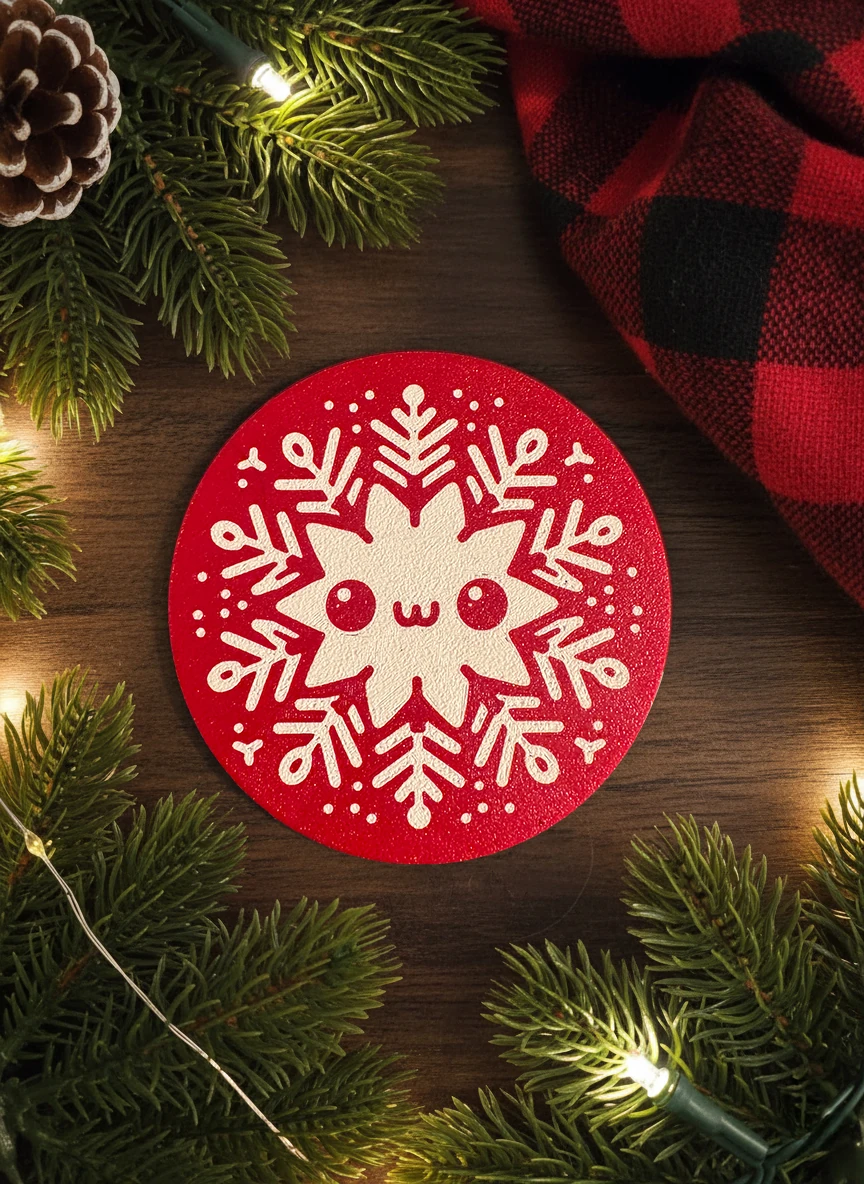 Yılbaşı Konseptli Bardak Altlığı Kar Tanesi Desenli