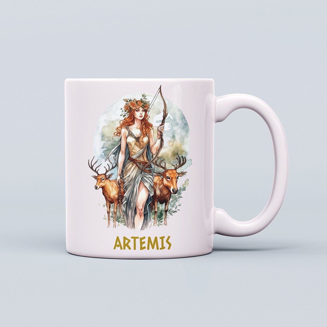 Yunan Tanrıları Temalı 330ml Seramik Kahve Kupası – Artemis