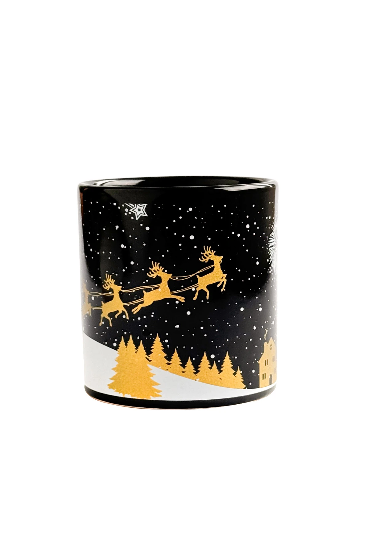 Noel Baba Desenli Seramik Altın Yaldızlı Yılbaşı Kupası