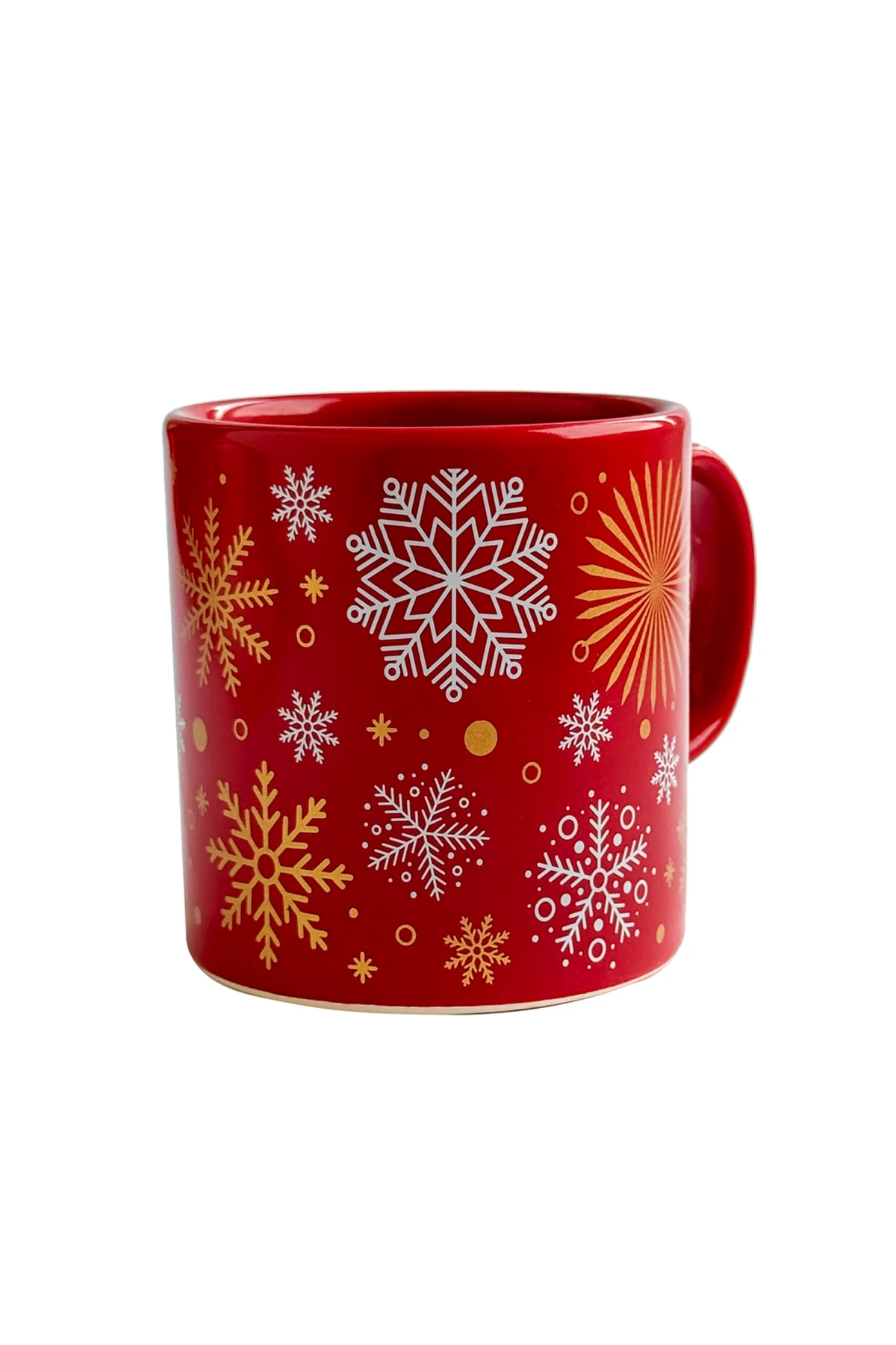 Kar Tanesi Desenli Seramik Altın Yaldızlı Yılbaşı Kupası