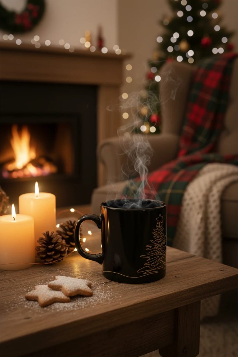 Yılbaşı Ağacı Desenli Seramik Altın Yaldızlı Yılbaşı Kupası