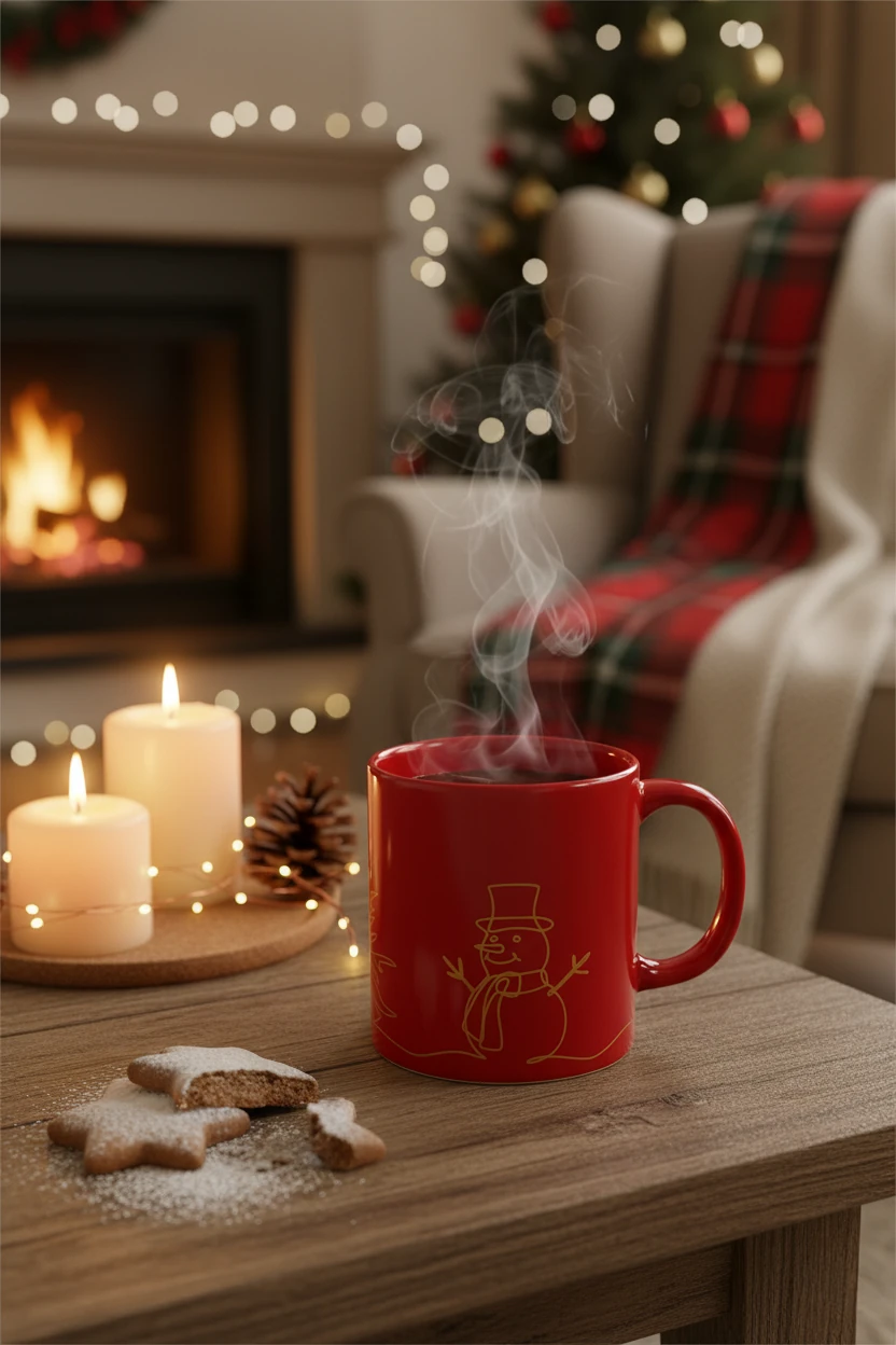 Yılbaşı Ağacı Desenli Seramik Altın Yaldızlı Yılbaşı Kupası