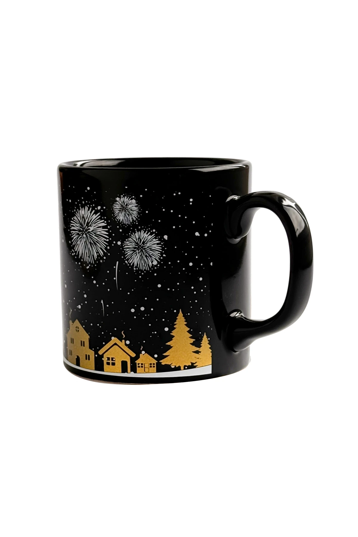 Noel Baba Desenli Seramik Altın Yaldızlı Yılbaşı Kupası