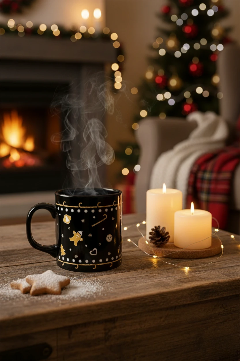 Yılbaşı Desenli Seramik Altın Yaldızlı Yılbaşı Kupası