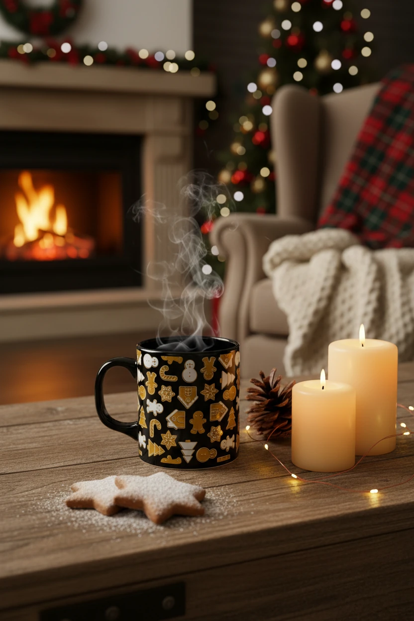 Desenli Seramik Altın Yaldızlı Yılbaşı Kupası