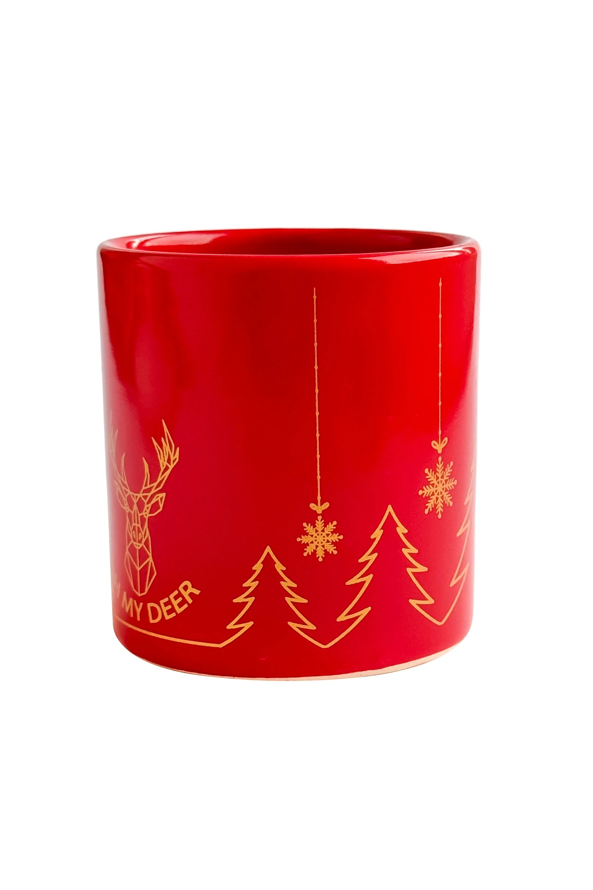 Geyik Desenli Seramik Altın Yaldızlı Yılbaşı Kupası