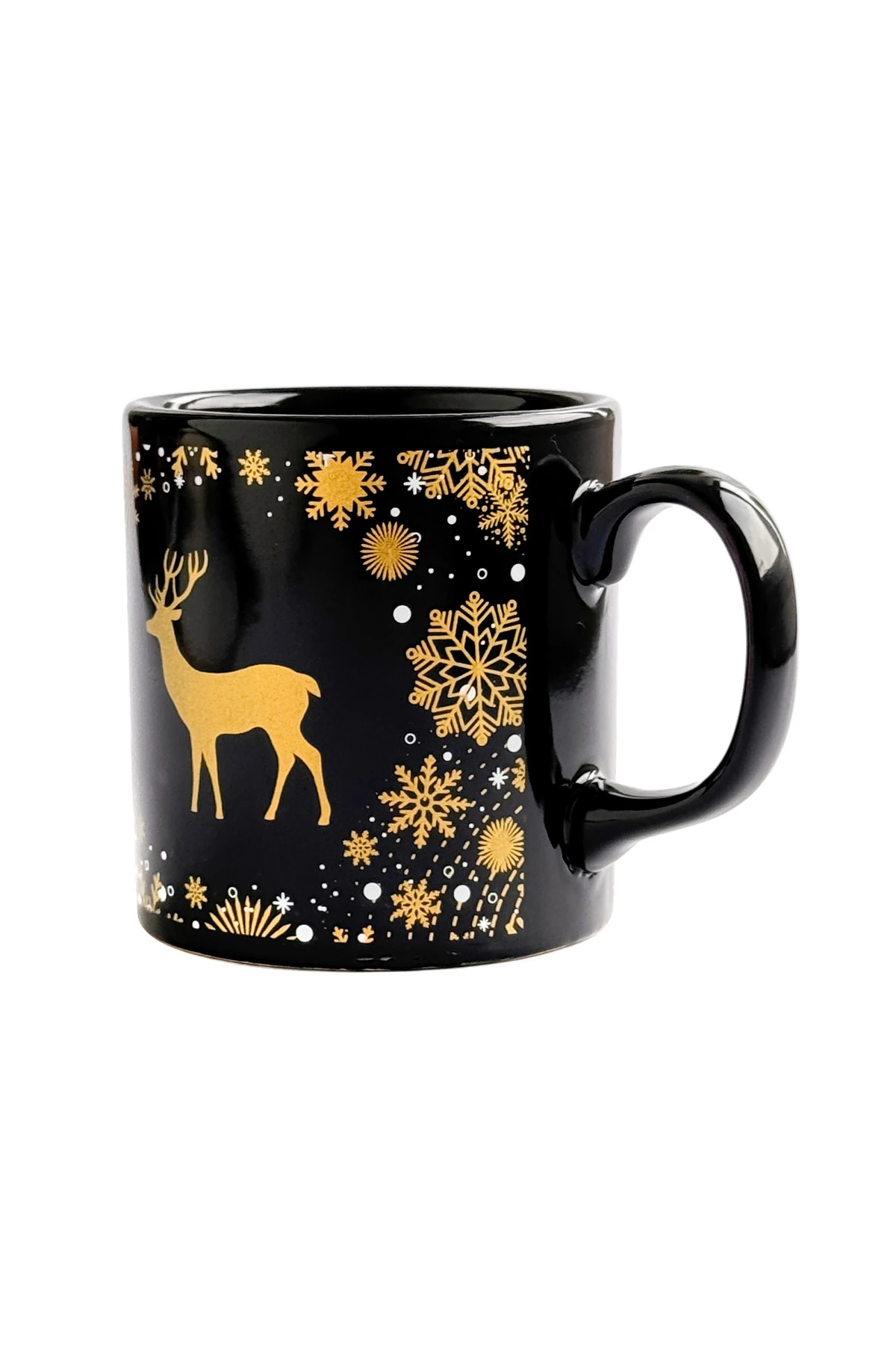 Geyik Desenli Seramik Altın Yaldızlı Yılbaşı Kupası