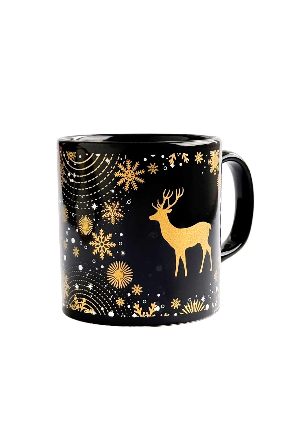 Geyik Desenli Seramik Altın Yaldızlı Yılbaşı Kupası