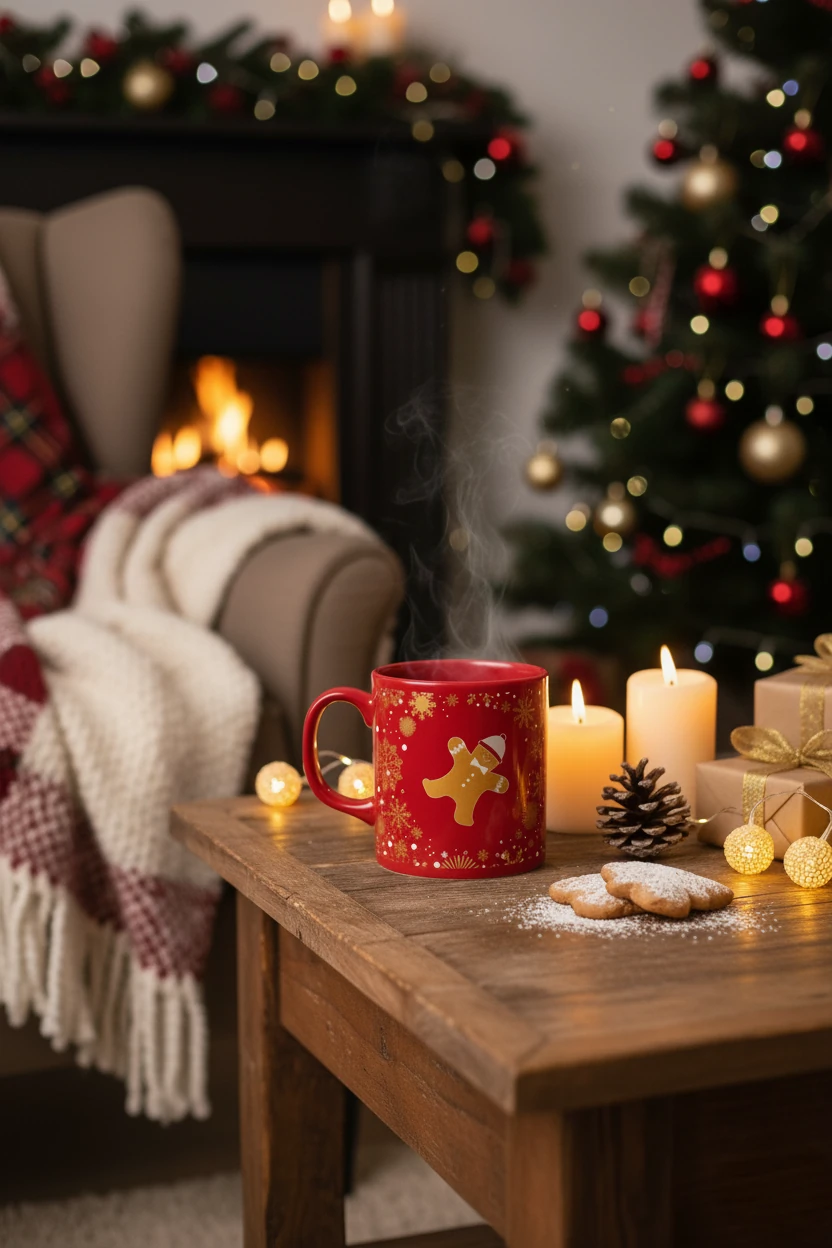 Kurabiye Adam Desenli Seramik Altın Yaldızlı Yılbaşı Kupası