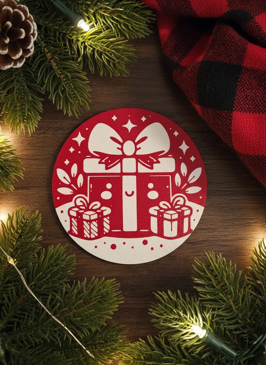 Yılbaşı Konseptli Bardak Altlığı Hediye Paketi Desenli