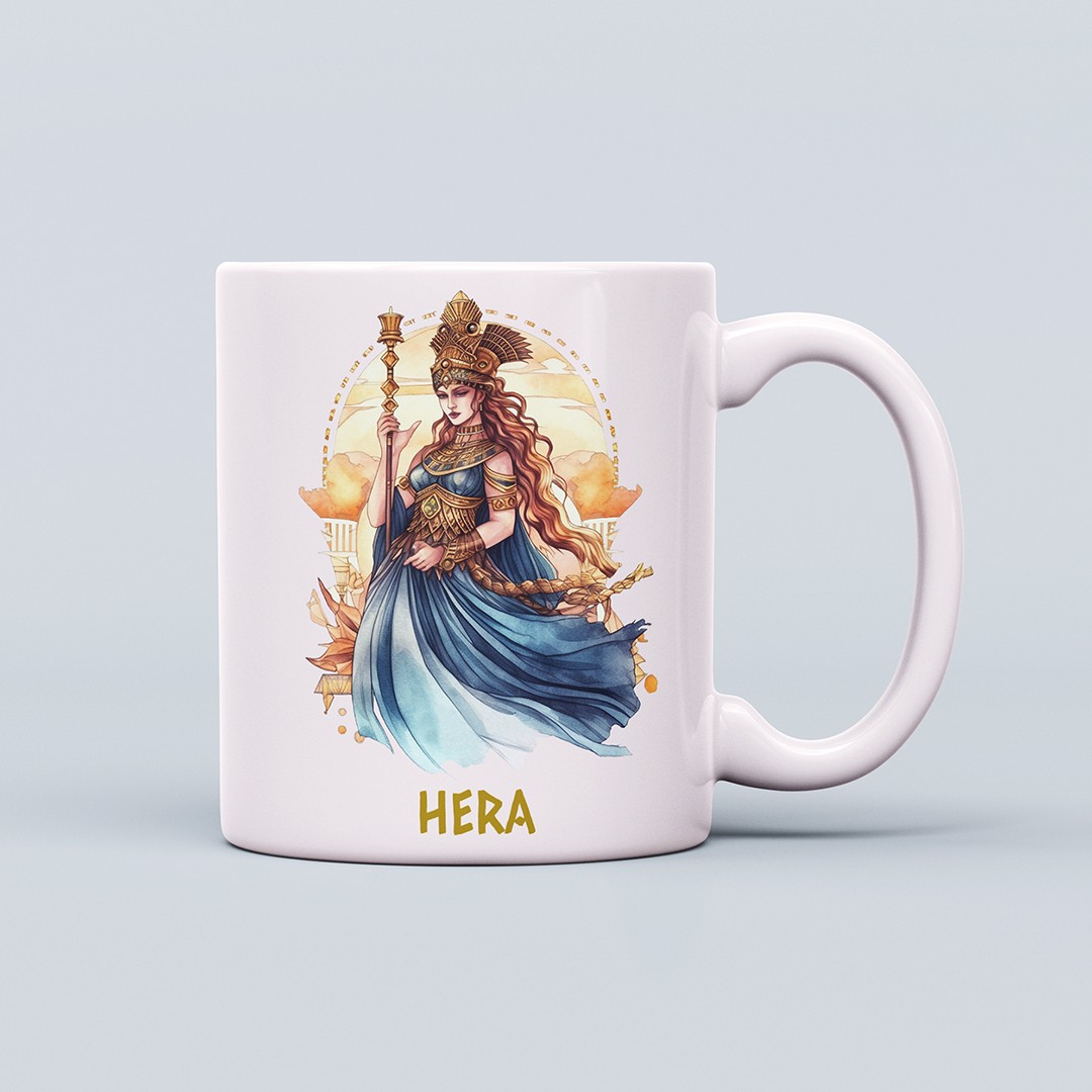 Yunan Tanrıları Temalı 330ml Seramik Kahve Kupası – Hera