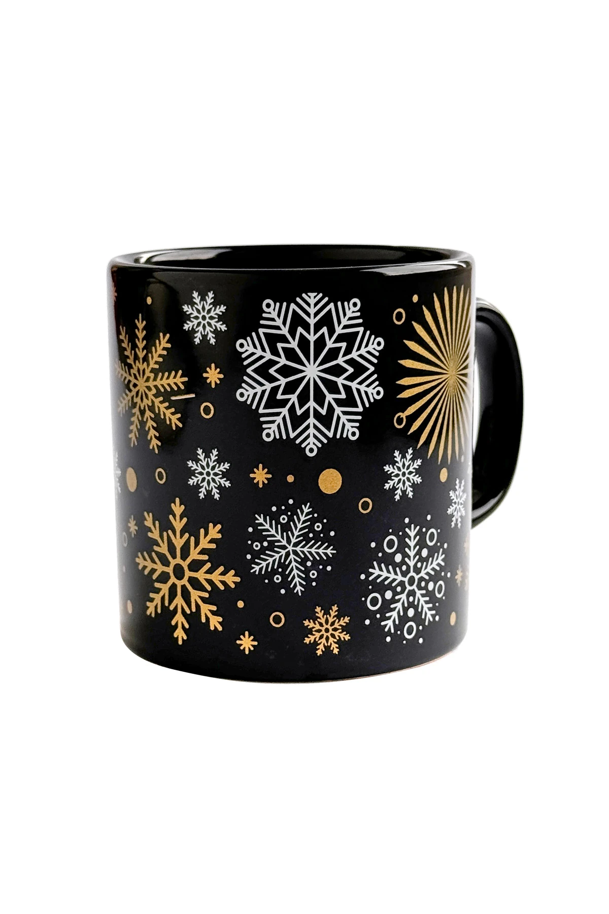 Kar Tanesi Desenli Seramik Altın Yaldızlı Yılbaşı Kupası