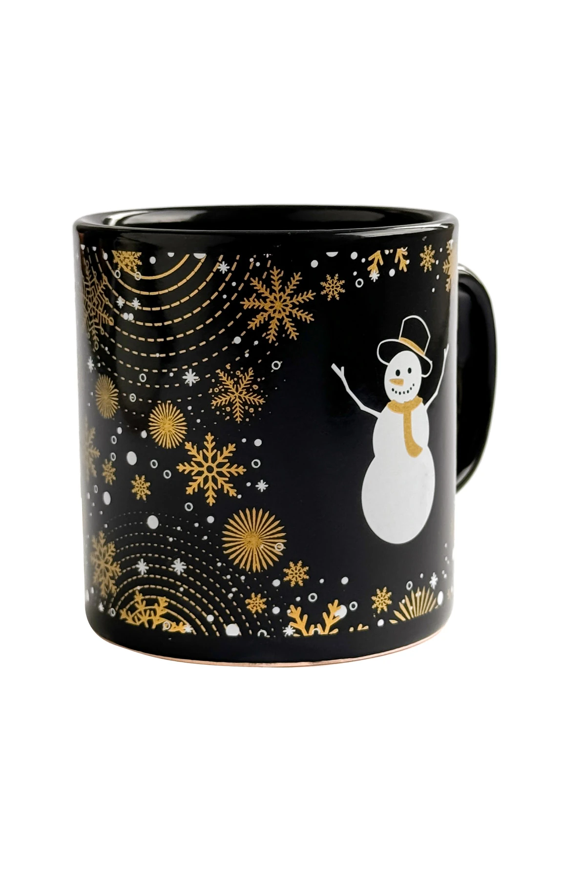 Kardan Adam Desenli Seramik Altın Yaldızlı Yılbaşı Kupası