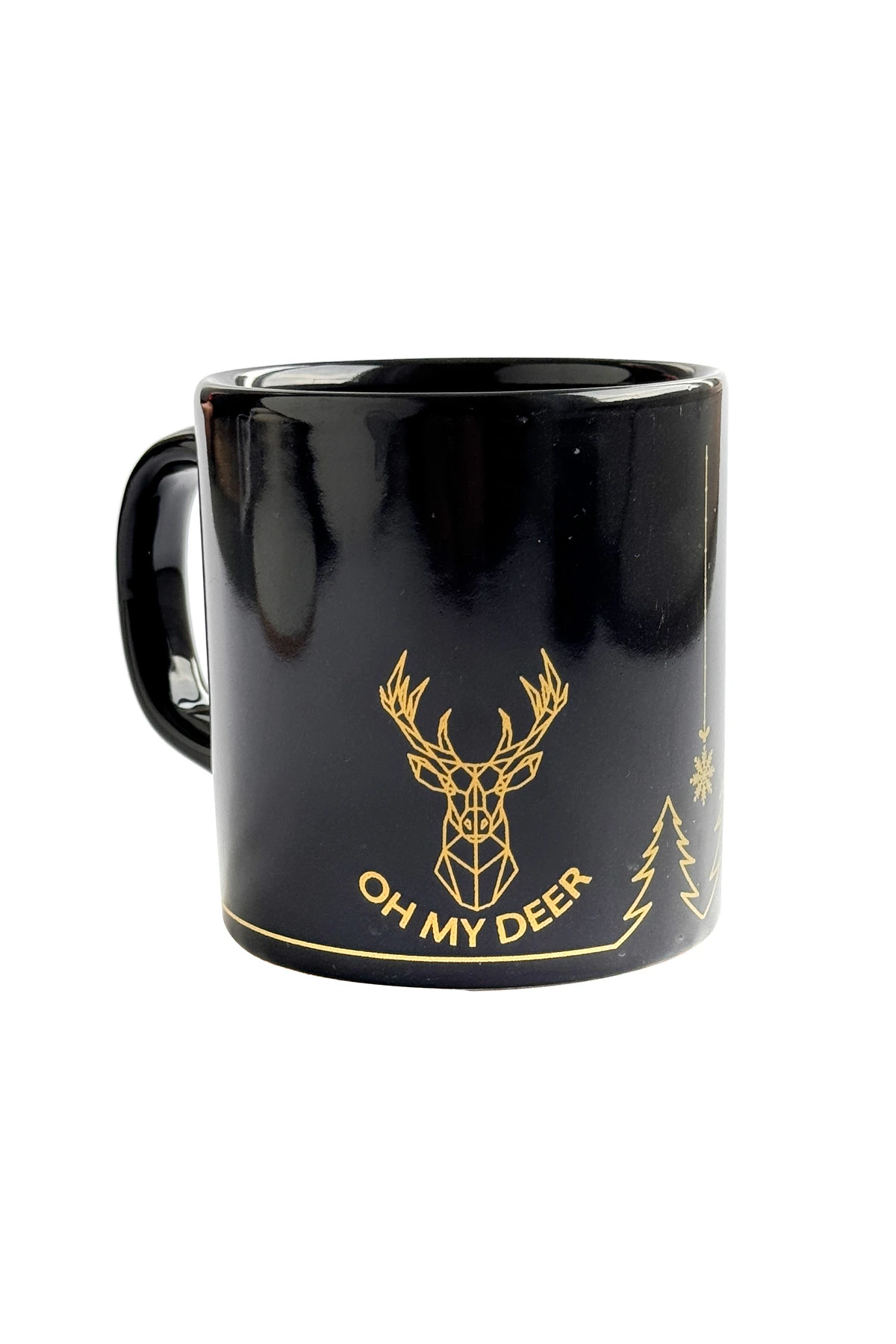 Geyik Desenli Seramik Altın Yaldızlı Yılbaşı Kupası