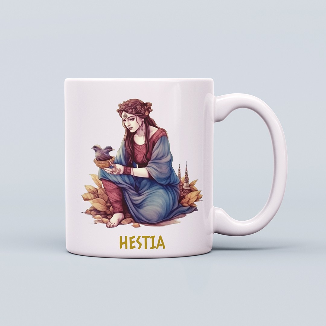 Yunan Tanrıları Temalı 330ml Seramik Kahve Kupası – Hestia