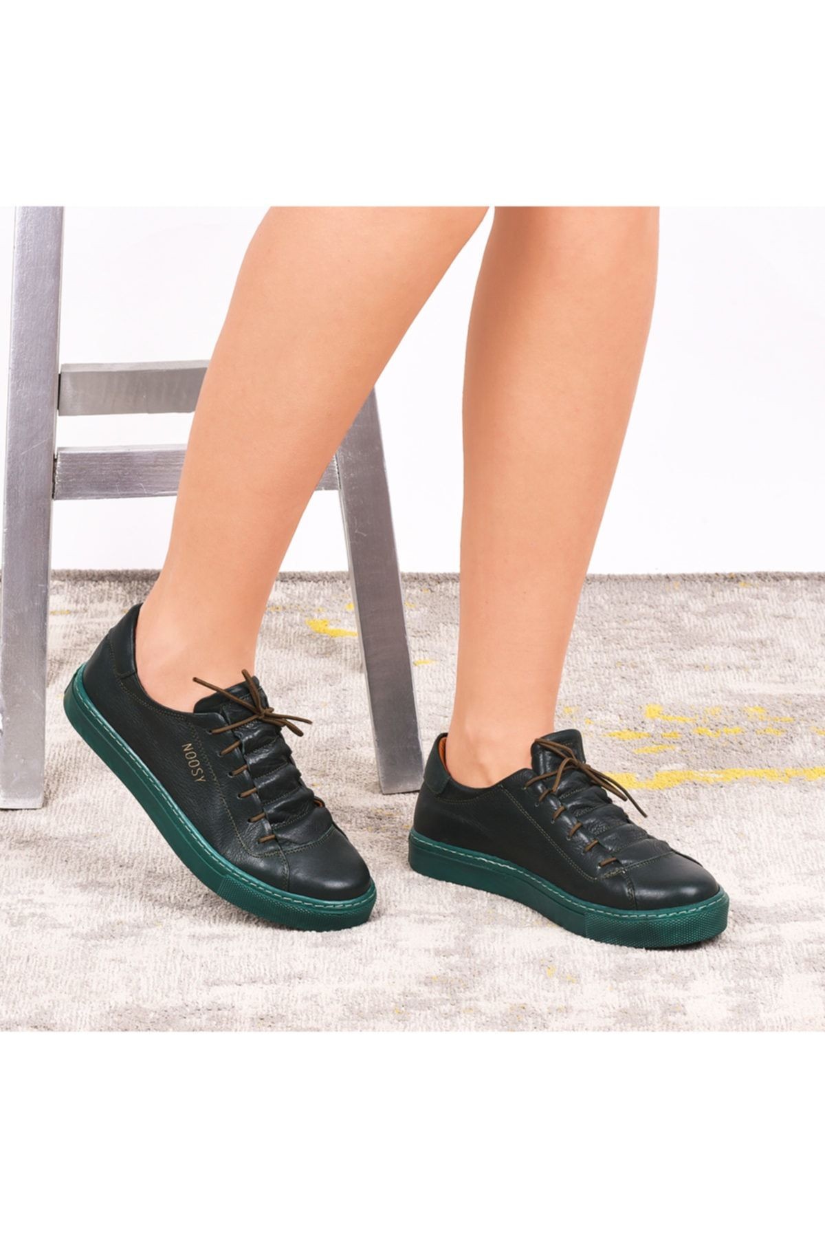 Yeni Hakiki Deri Yeşil Kadın Sneaker  890799