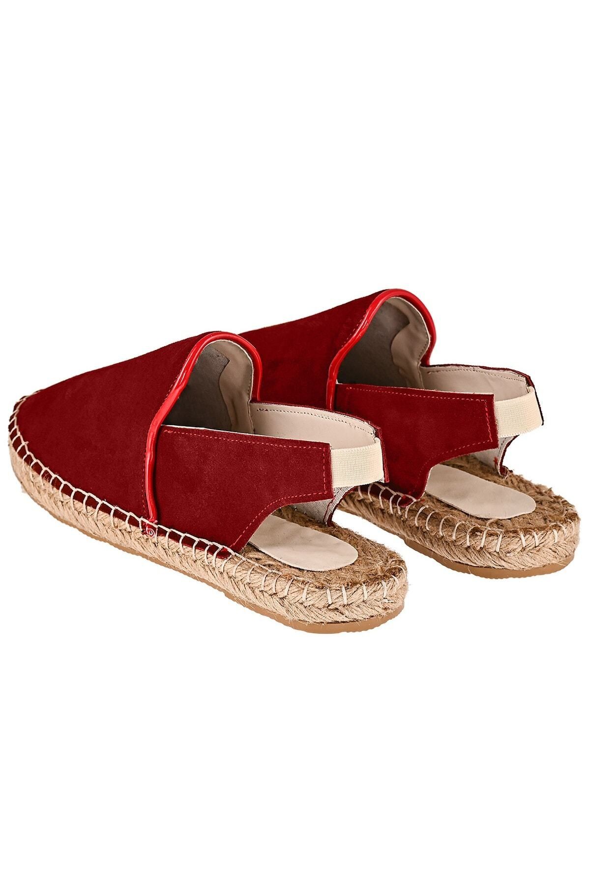 Kadın Bordo Hakiki Deri El Yapımı Espadril