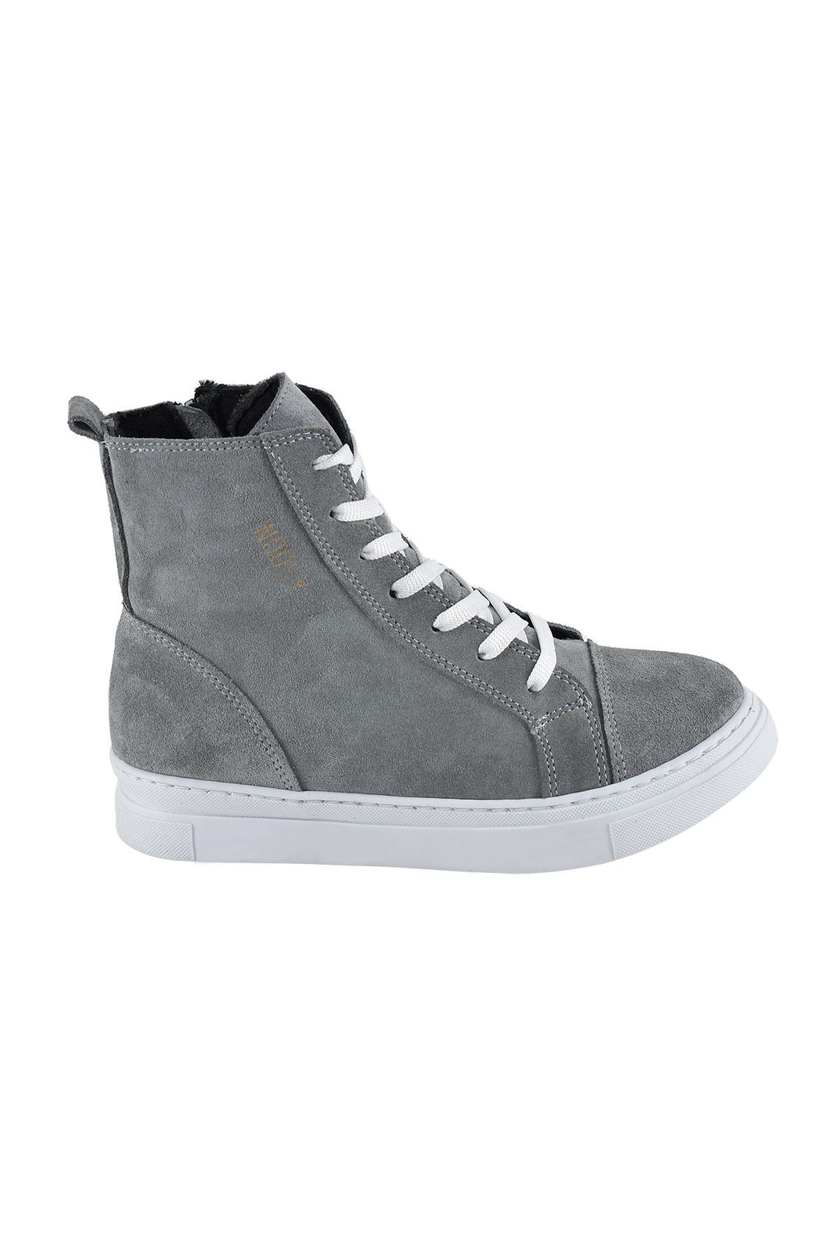 Hakiki Deri Gri Unisex Çocuk Bot