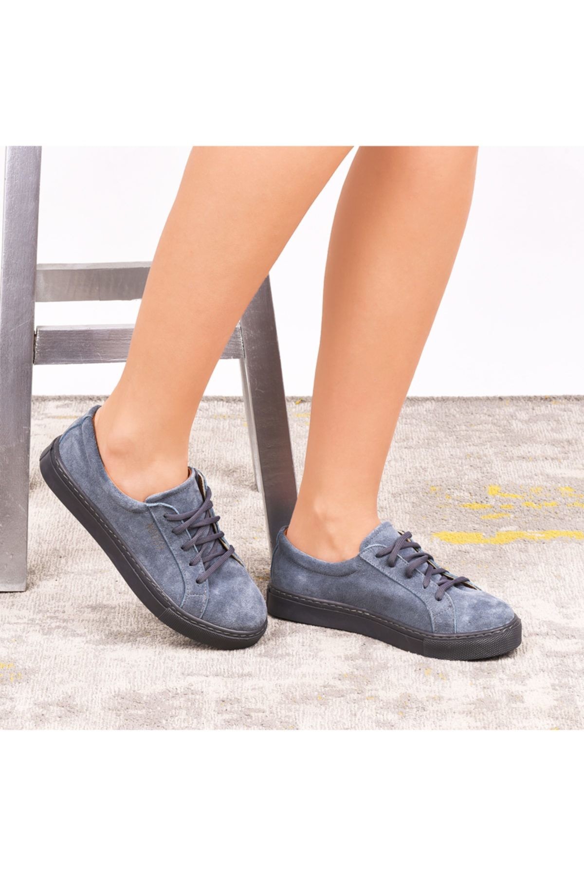 Hakiki Deri Gri Kadın Sneaker